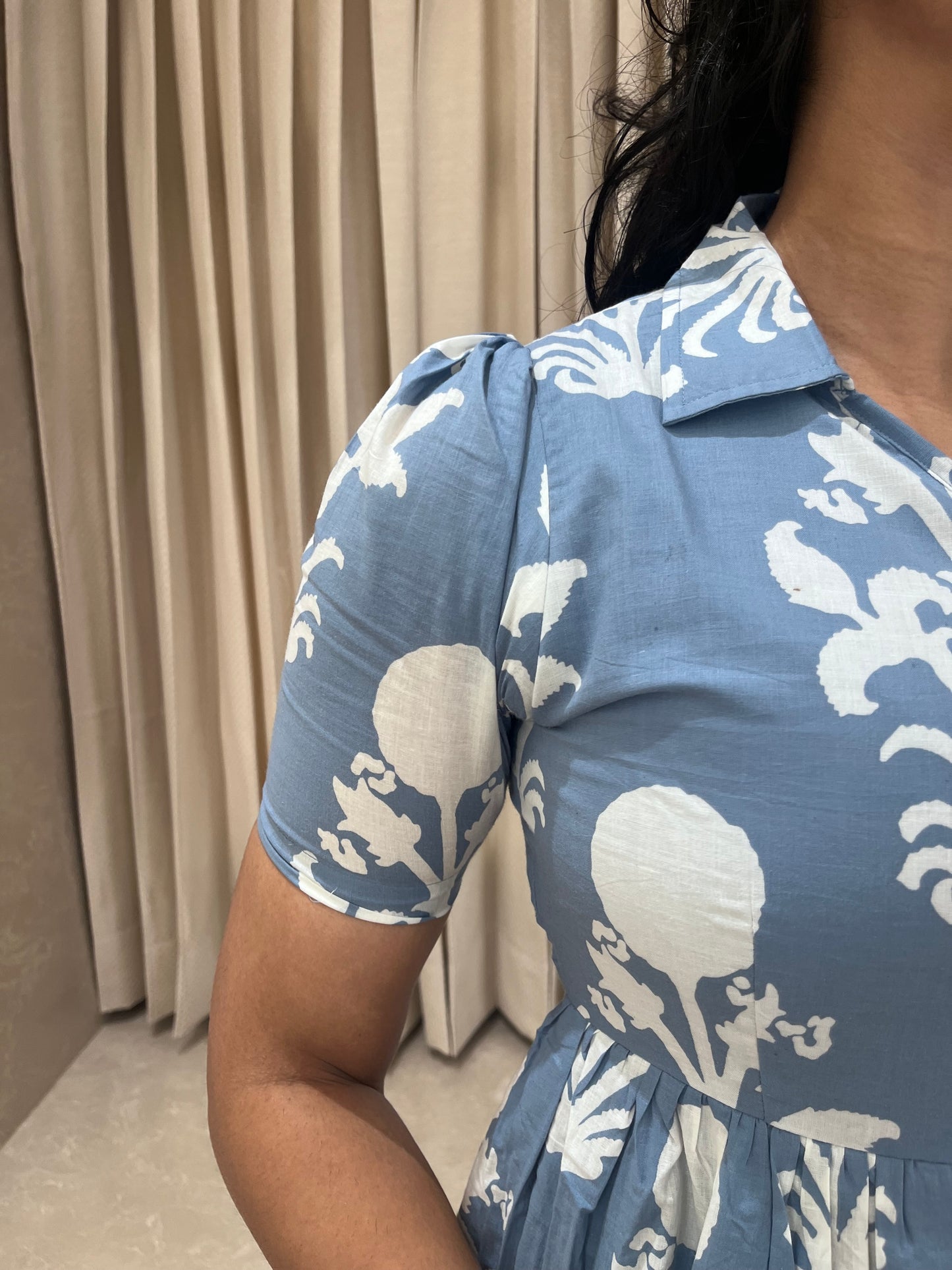 Ash Blue Floral Cotton Maxi