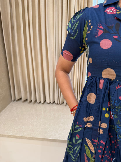 Navy Abstract Cotton Maxi