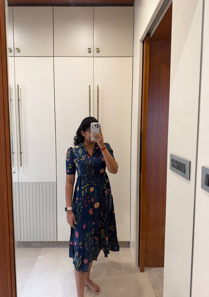 Navy Abstract Cotton Maxi