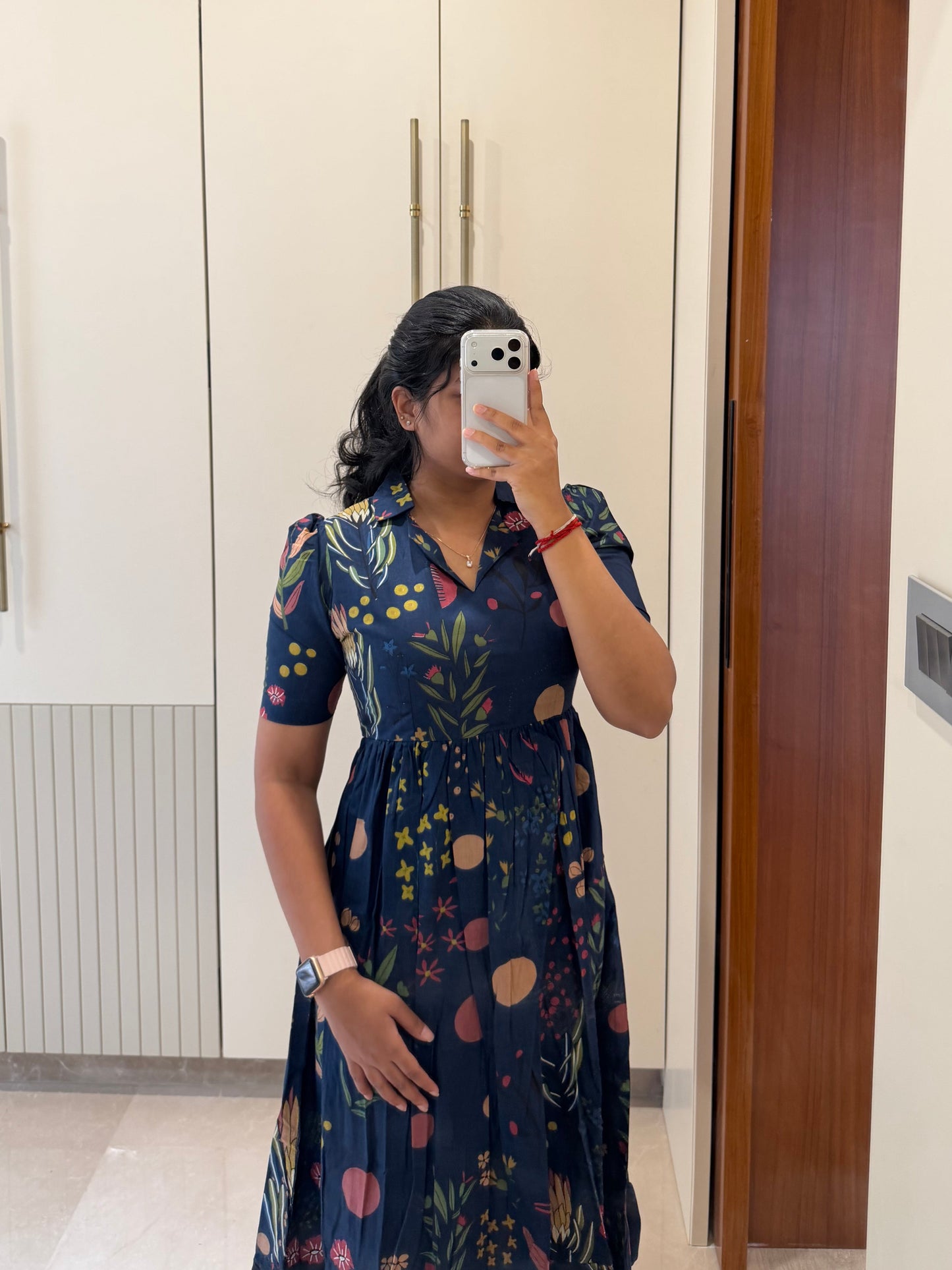 Navy Abstract Cotton Maxi