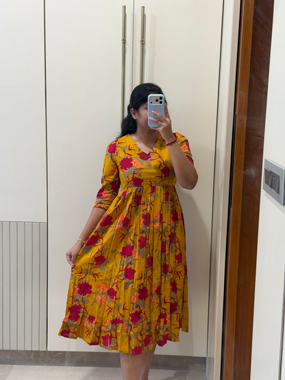 Golden Yellow Floral Cotton Maxi