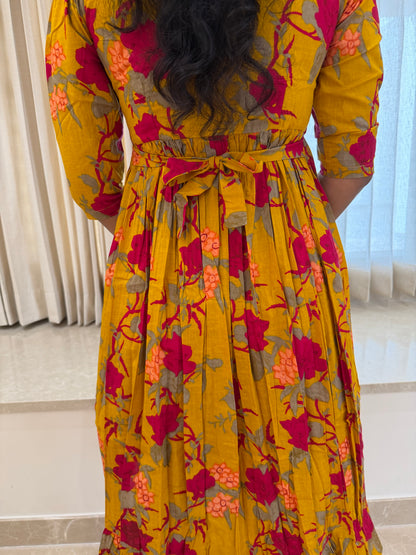 Golden Yellow Floral Cotton Maxi