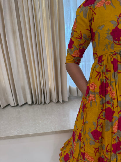 Golden Yellow Floral Cotton Maxi