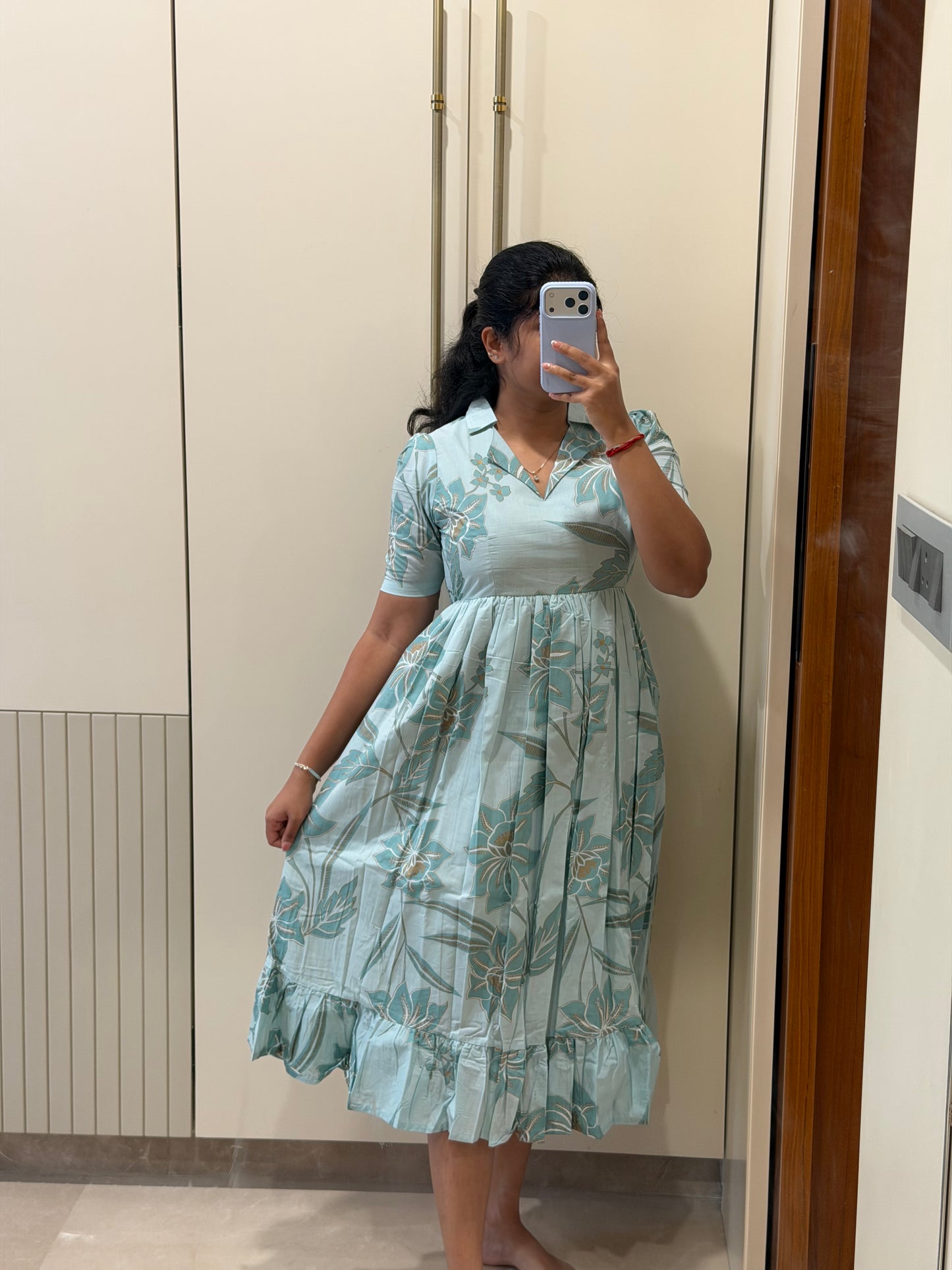 Light Blue Floral Cotton Maxi