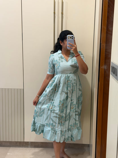 Light Blue Floral Cotton Maxi