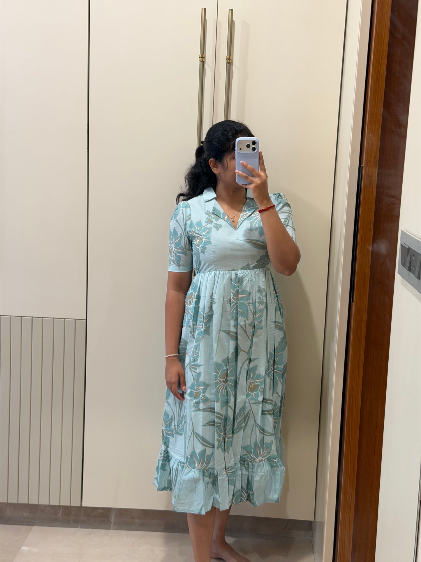 Light Blue Floral Cotton Maxi