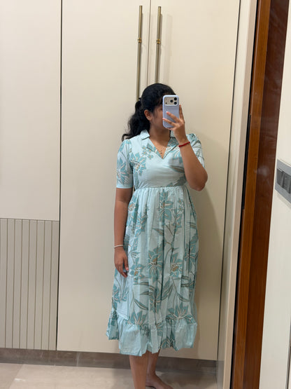 Light Blue Floral Cotton Maxi