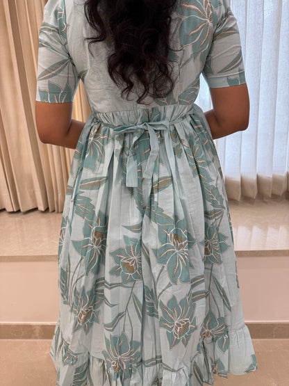 Light Blue Floral Cotton Maxi