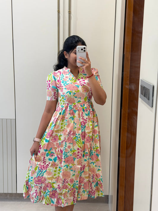 White Flower Garden Cotton Maxi