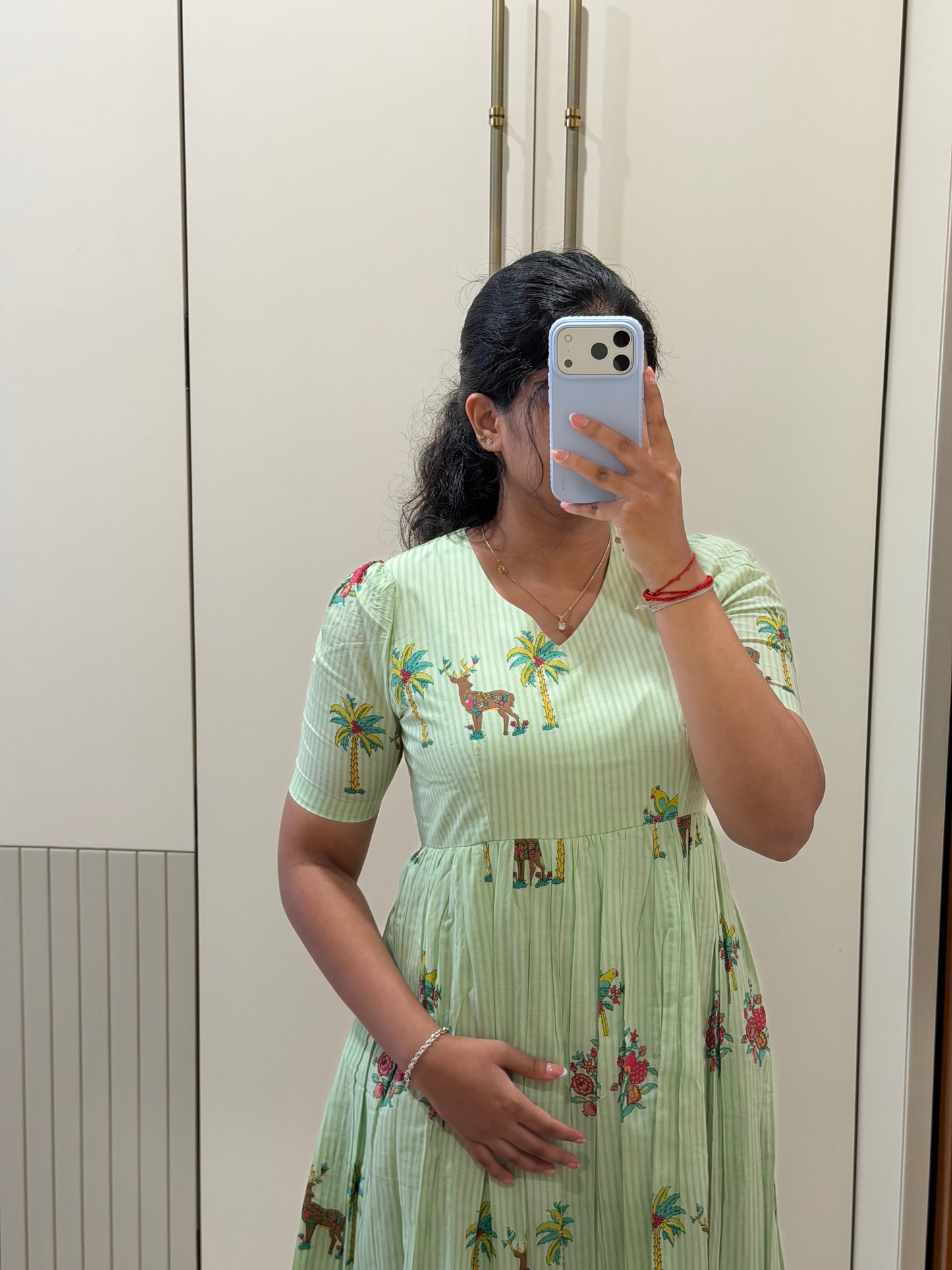 Green Stripes Deer Cotton Maxi