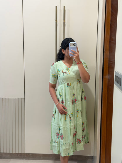 Green Stripes Deer Cotton Maxi