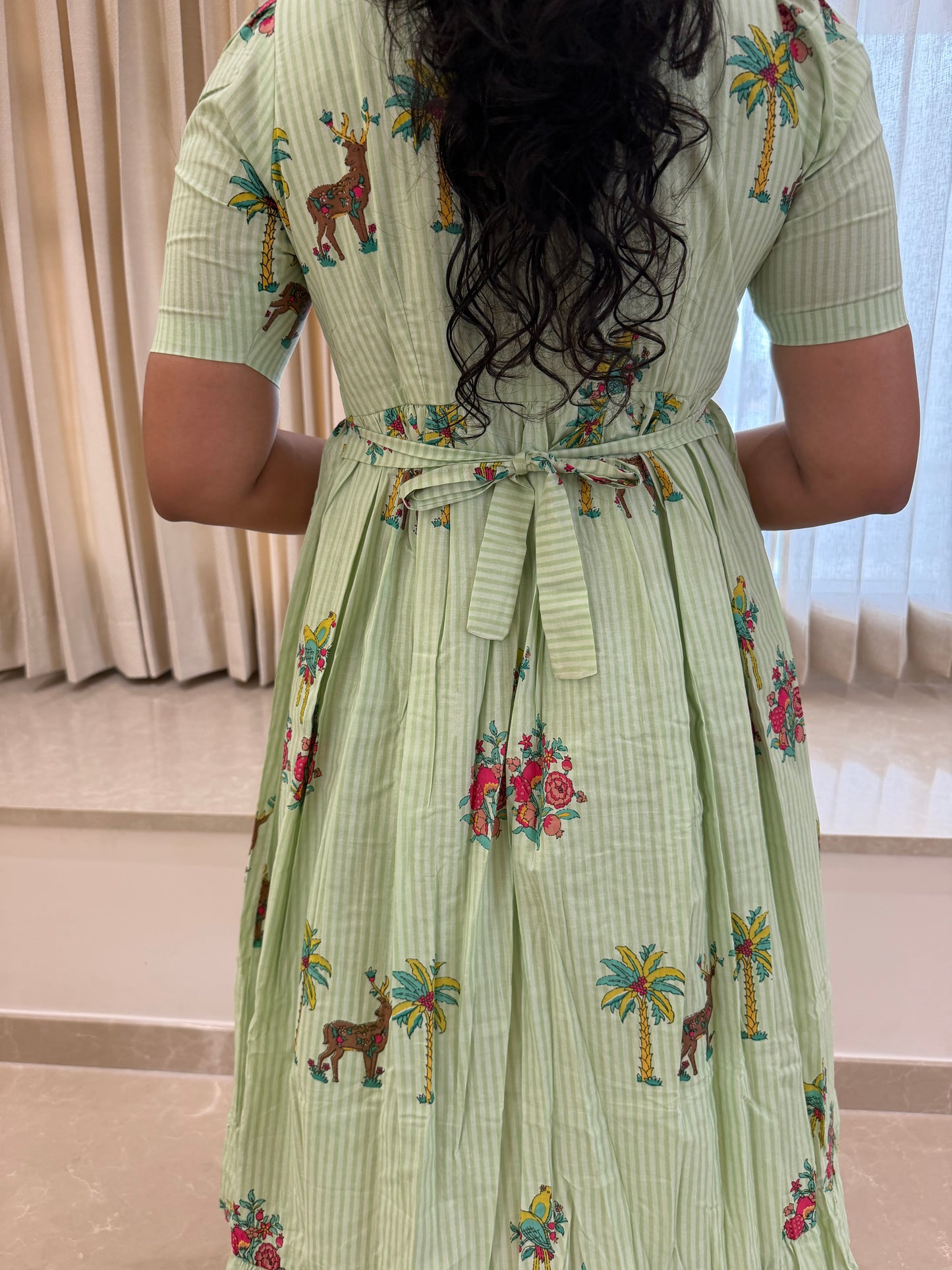 Green Stripes Deer Cotton Maxi