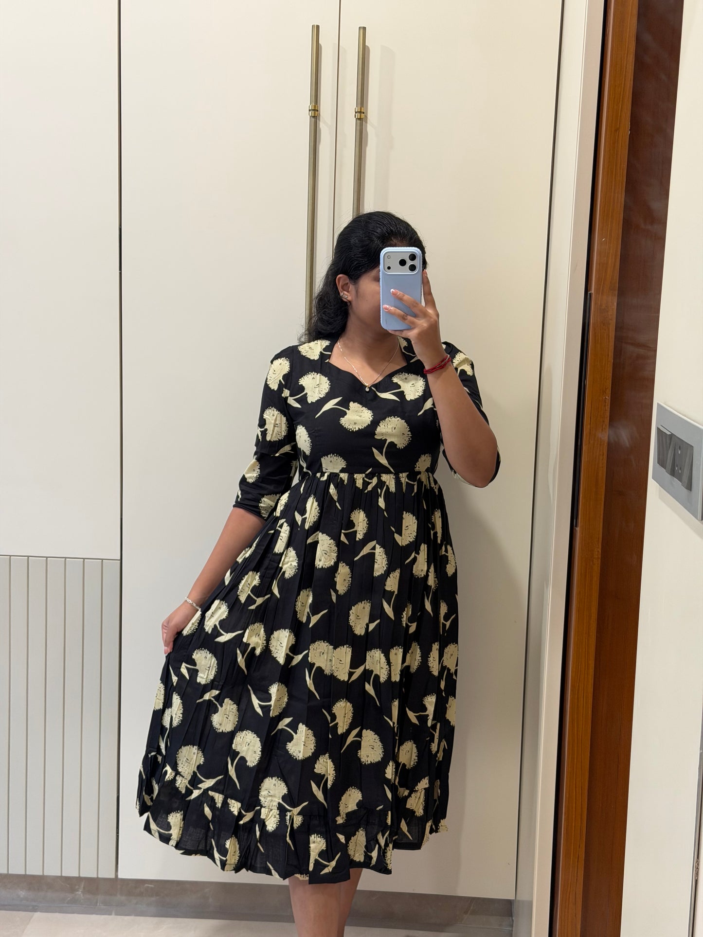 Black Dandelions Cotton Maxi