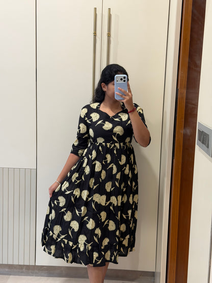 Black Dandelions Cotton Maxi