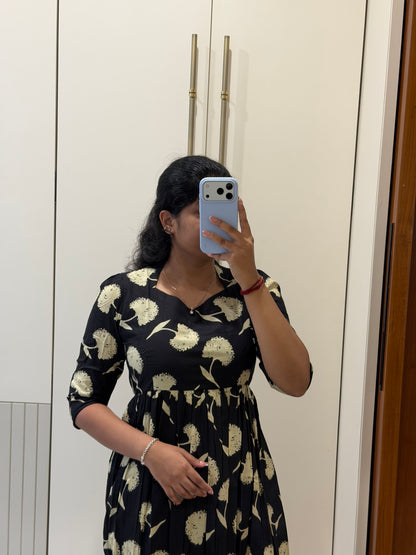 Black Dandelions Cotton Maxi