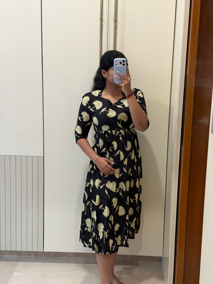 Black Dandelions Cotton Maxi