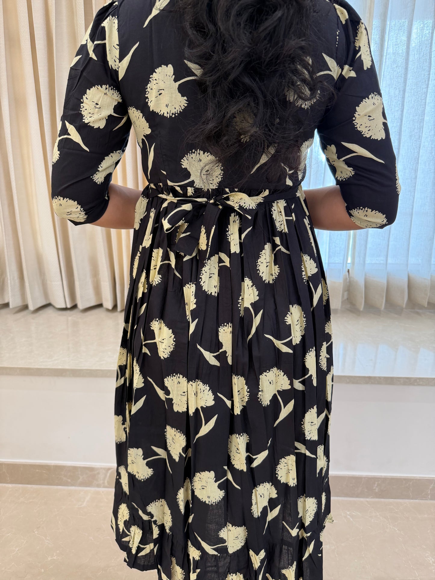 Black Dandelions Cotton Maxi