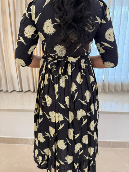 Black Dandelions Cotton Maxi